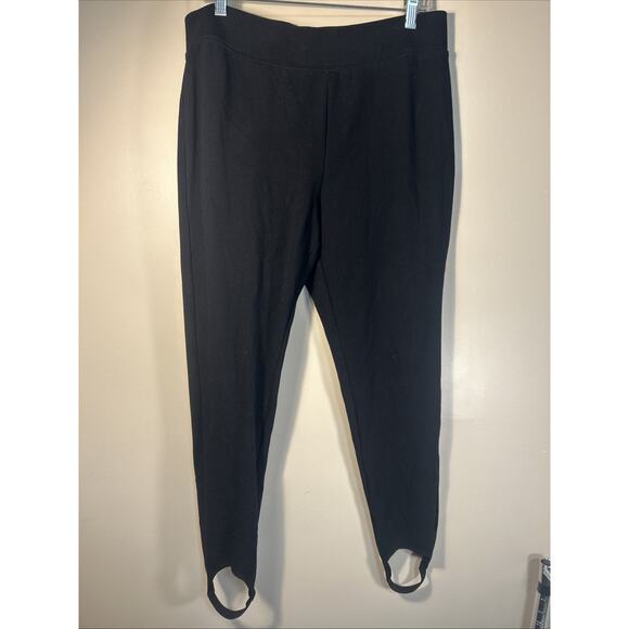 Weekends by Chicos Pants Women 2 Short Black Stirrup Pull On Leggings Stretch - Picture 1 of 7